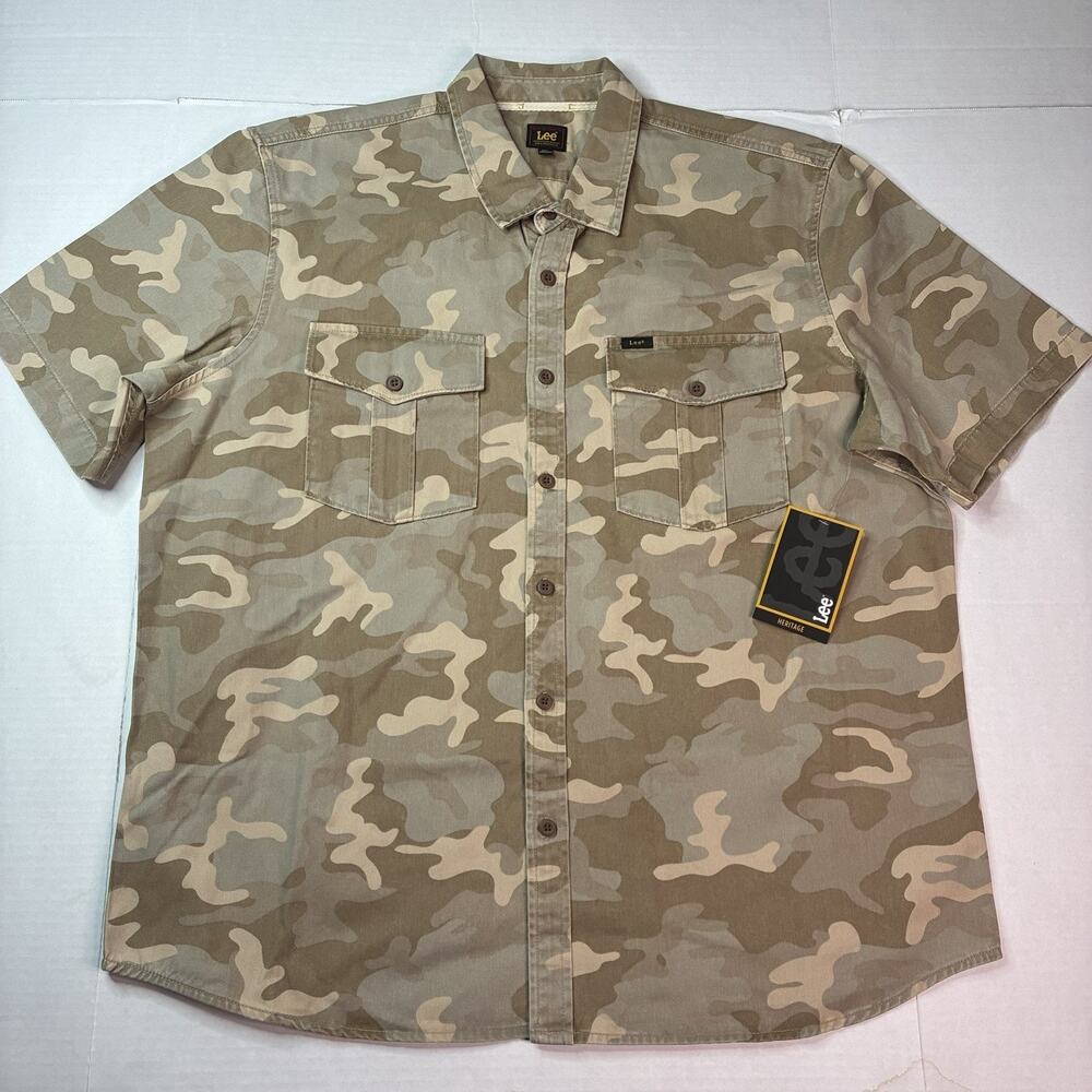 Lee Men's Heritage Short Sleeve Surplus Shirt Size 2XL XXL Desert Camo Cotton